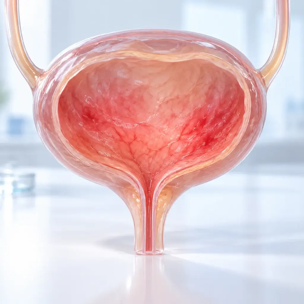 방광 안쪽 점막의 염증을 표현한 방광염 3D 의학 일러스트